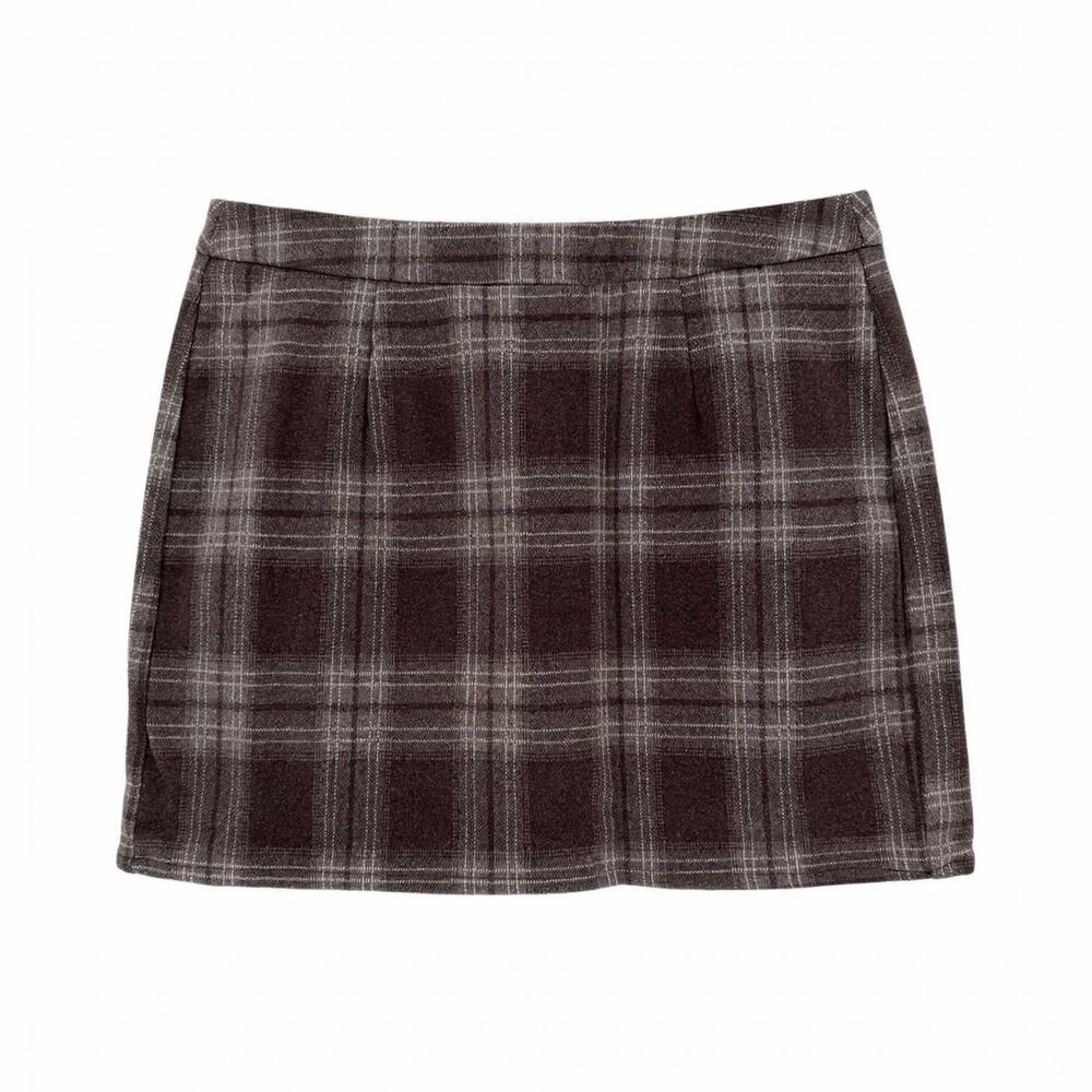 COMMENSE Brown Plaid Mini Skirt Skort Size M - Wool Blend Academia Preppy Y2K